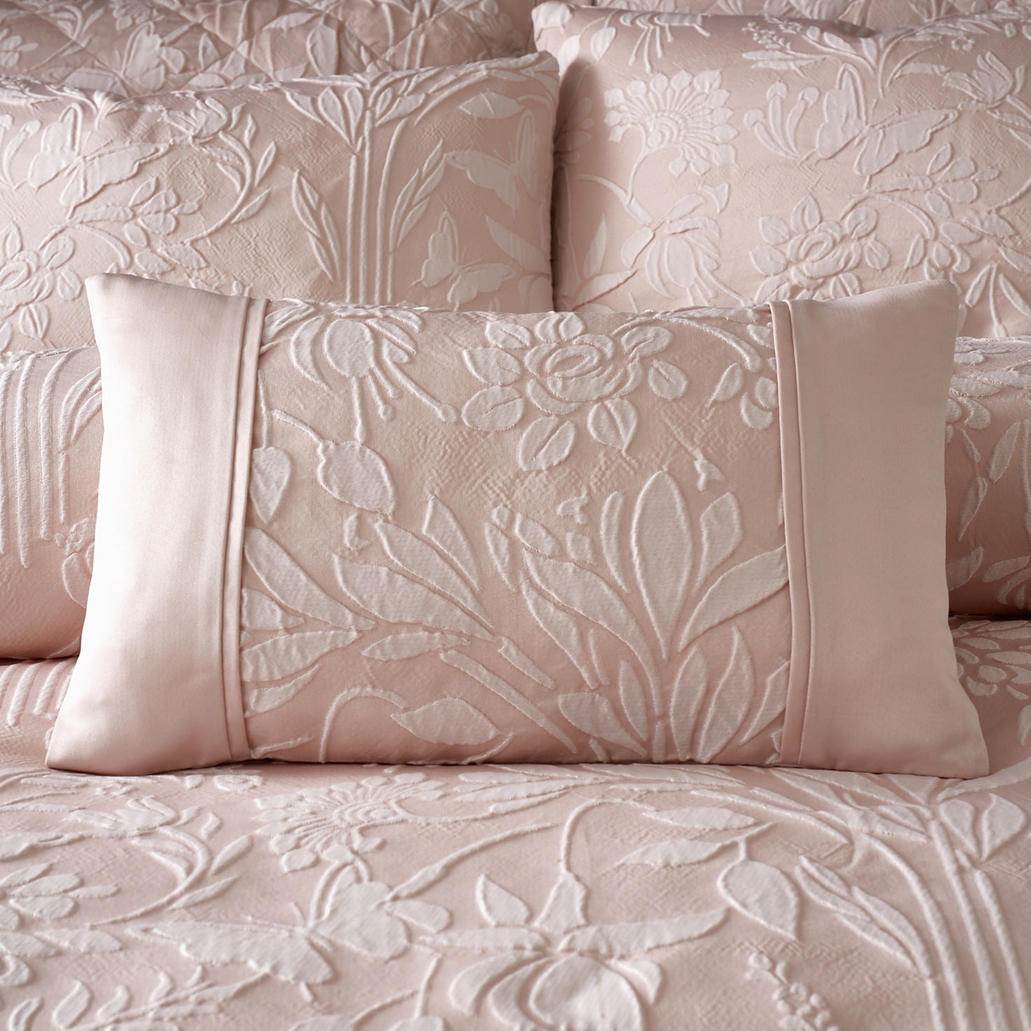 Countryside Floral Butterfly Boudoir Filled Bed Cushion, Blush Pink