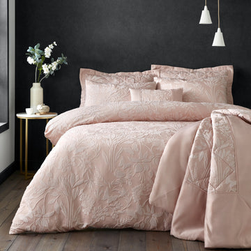 Countryside Floral Butterfly Jacquard Quilted Bedspread + Pillowshams Set Blush