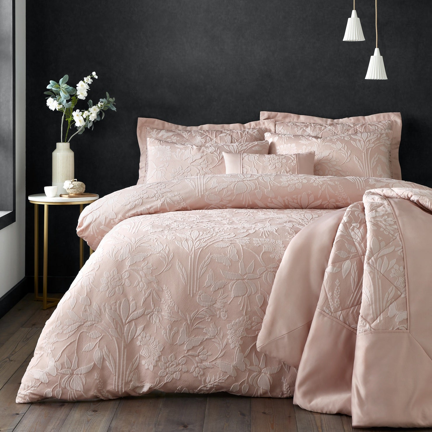 Countryside Floral Butterfly Jacquard Duvet Cover Set, Super King, Blush Pink
