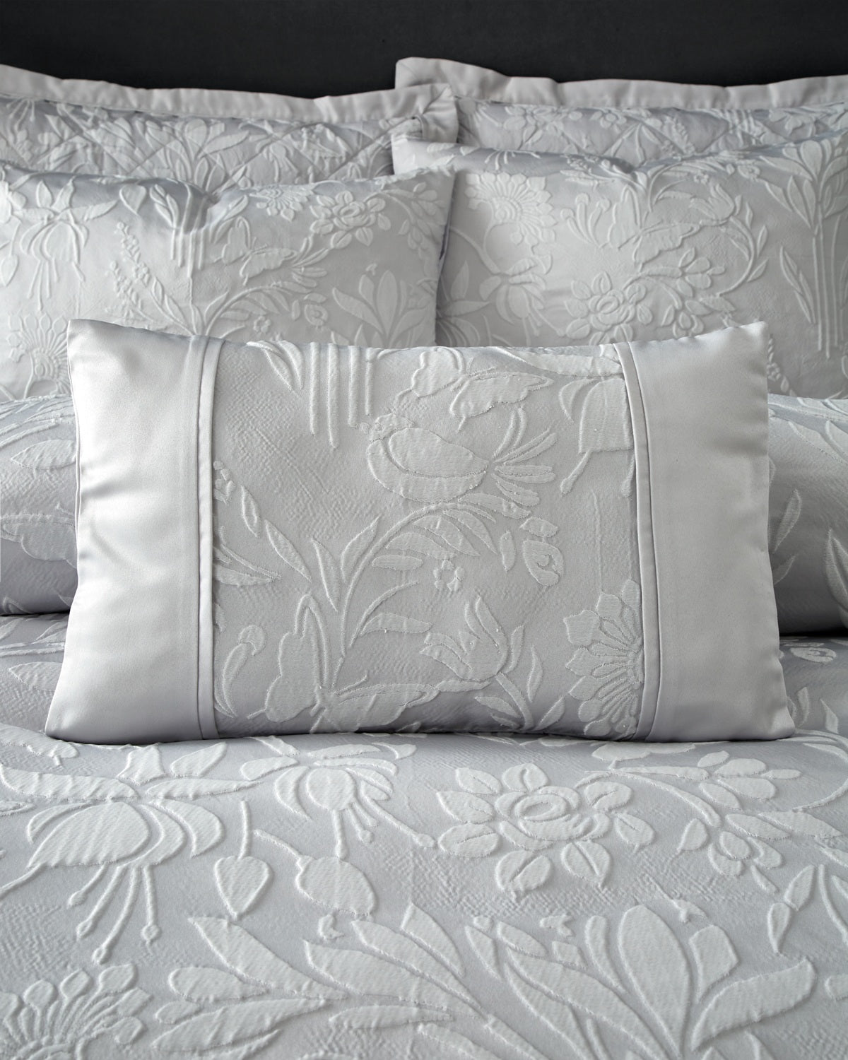 Countryside Floral Butterfly Boudoir Filled Bed Cushion, Silver