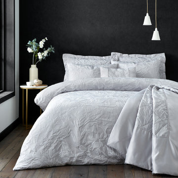 Countryside Floral Butterfly Jacquard Duvet Cover Set, Double, Silver