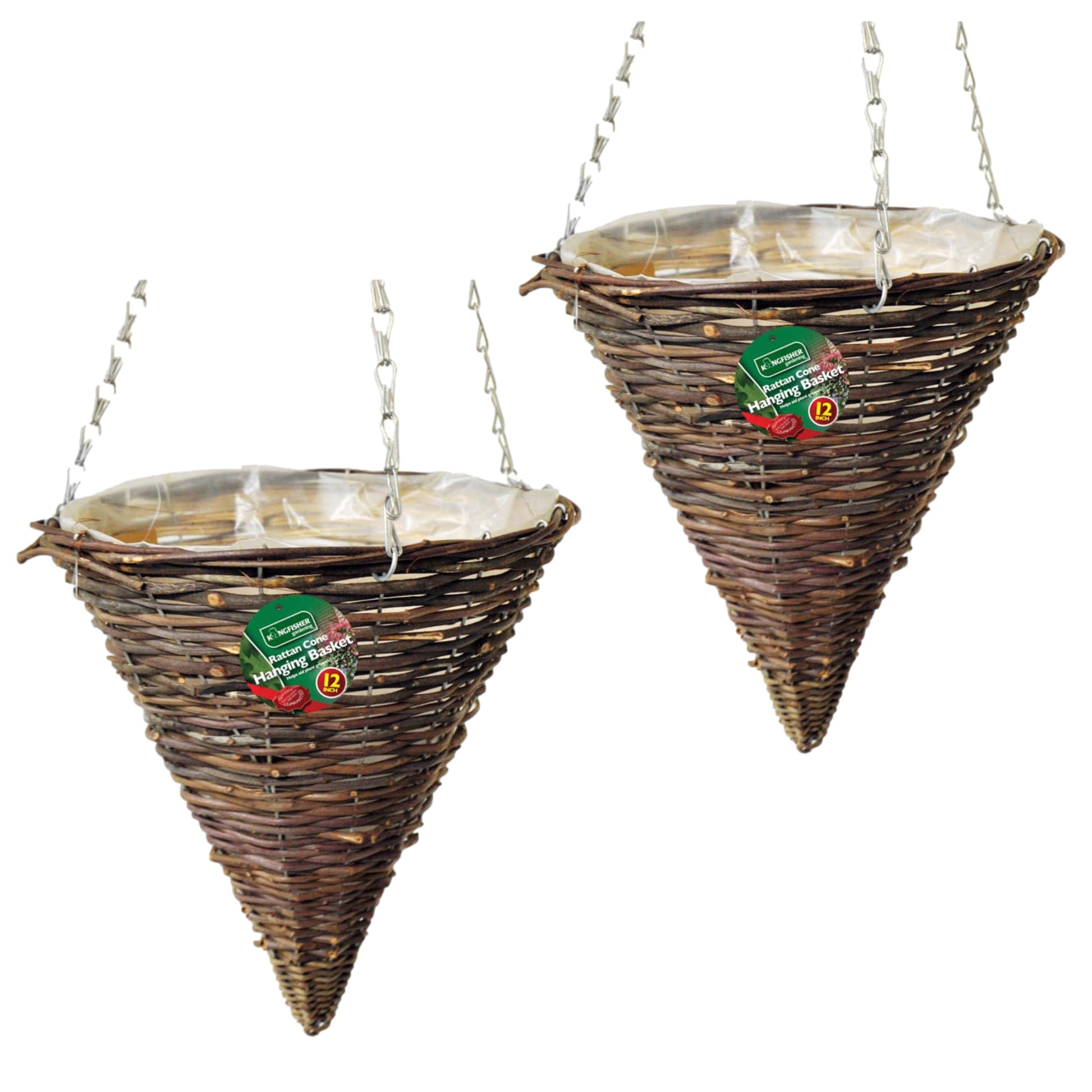 2pc 12inch Dark Rattan Cone Heavy Duty Hanging Basket