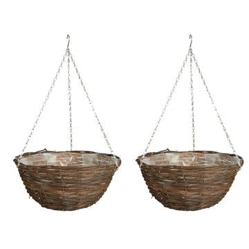 2pc 12 Inch Dark Rattan Hanging Basket