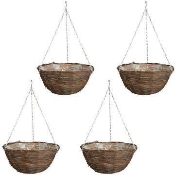 4pc 12 Inch Dark Rattan Hanging Basket