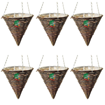 6pc 12inch Dark Rattan Cone Heavy Duty Hanging Basket