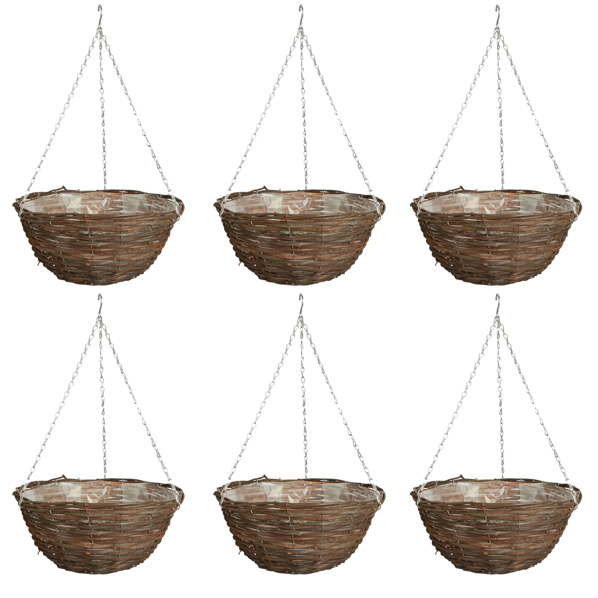 6pc 12 Inch Dark Rattan Hanging Basket