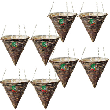 8pc 12inch Dark Rattan Cone Heavy Duty Hanging Basket