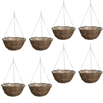 8pc 12 Inch Dark Rattan Hanging Basket