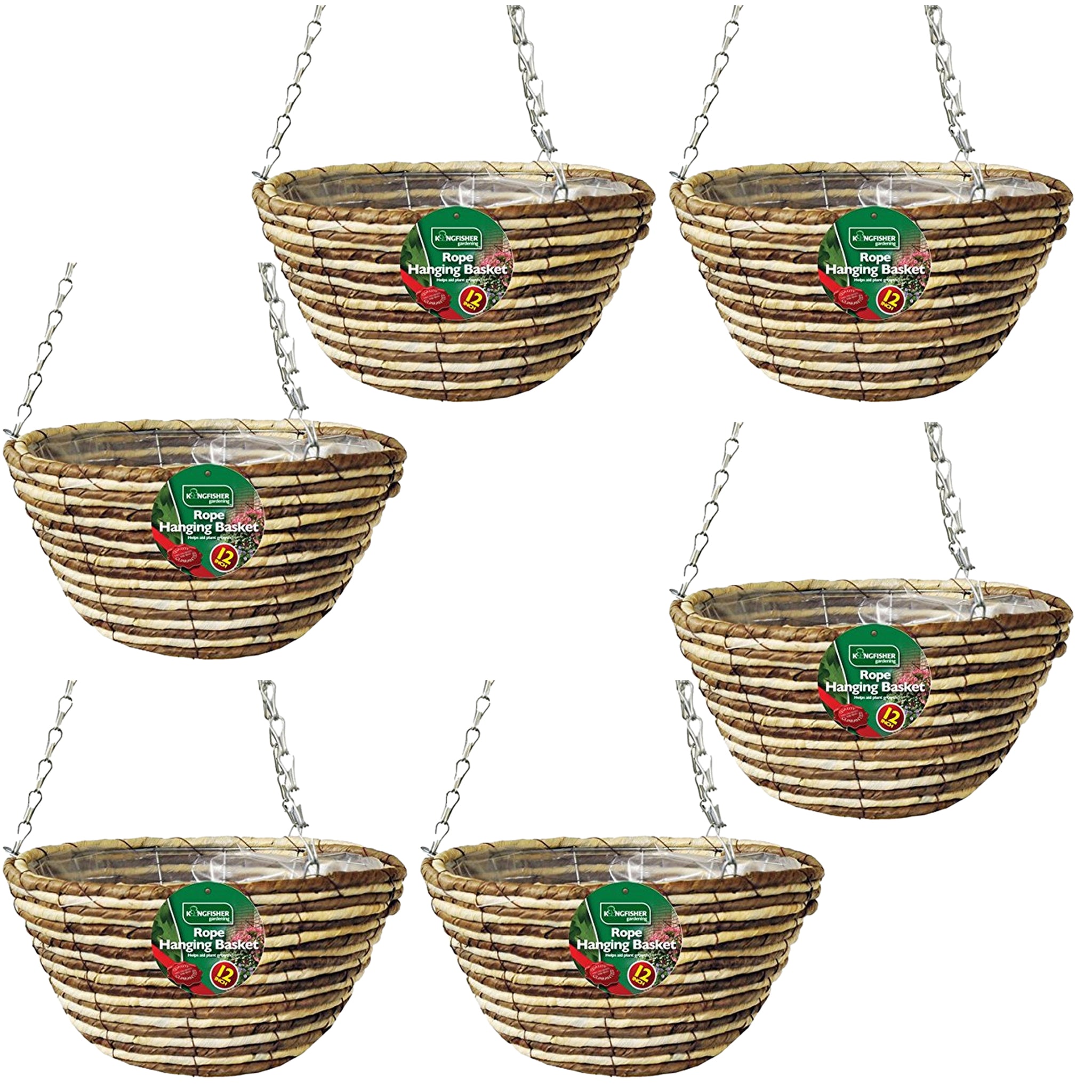 6pc 12 Inch Rope Hanging Basket