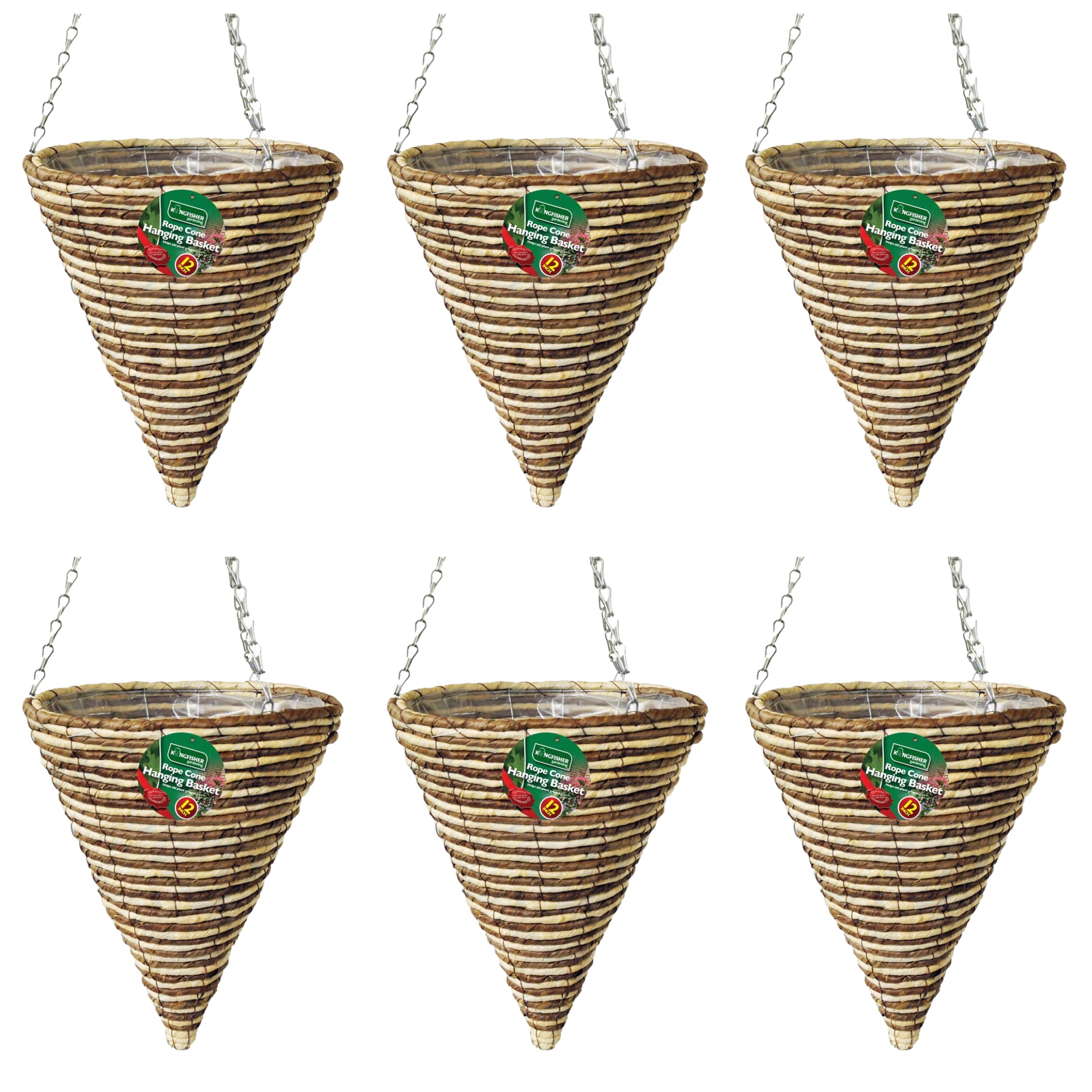 6pc 30cm Rope Cone Hanging Basket