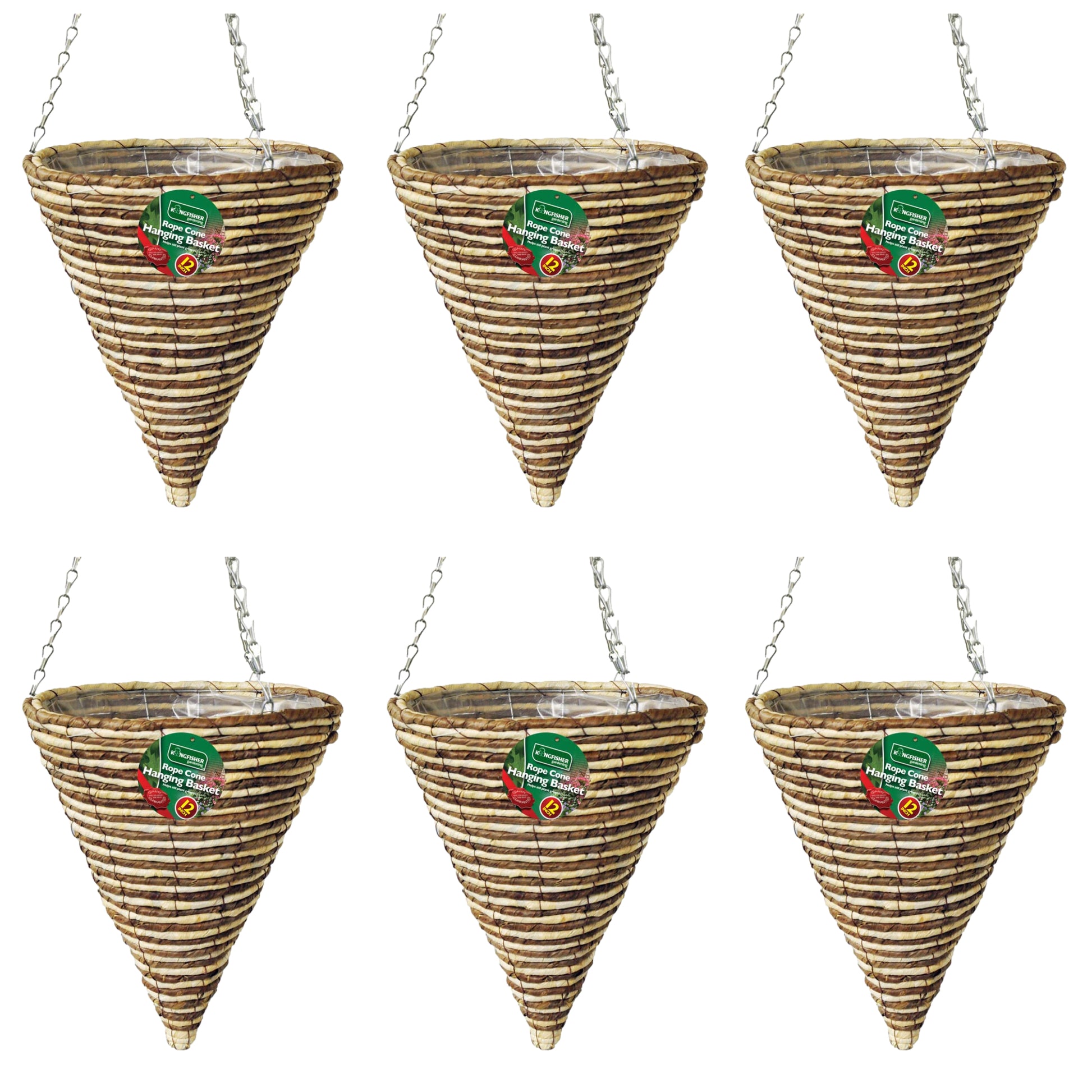 6pc 30cm Rope Cone Hanging Basket