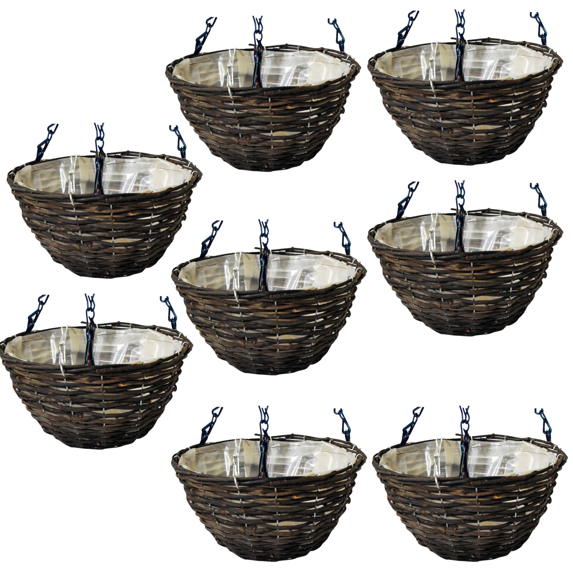 8pc 16 Inch Dark Rattan Hanging Basket