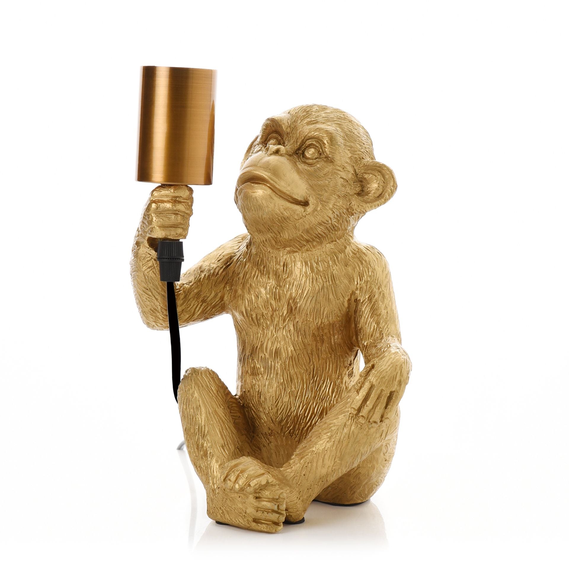 Gold Polyresin 3D Sitting Monkey Design 25cm Bulb Holder Desk Lamp