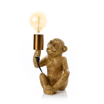 Gold Polyresin 3D Sitting Monkey Design 25cm Bulb Holder Desk Lamp