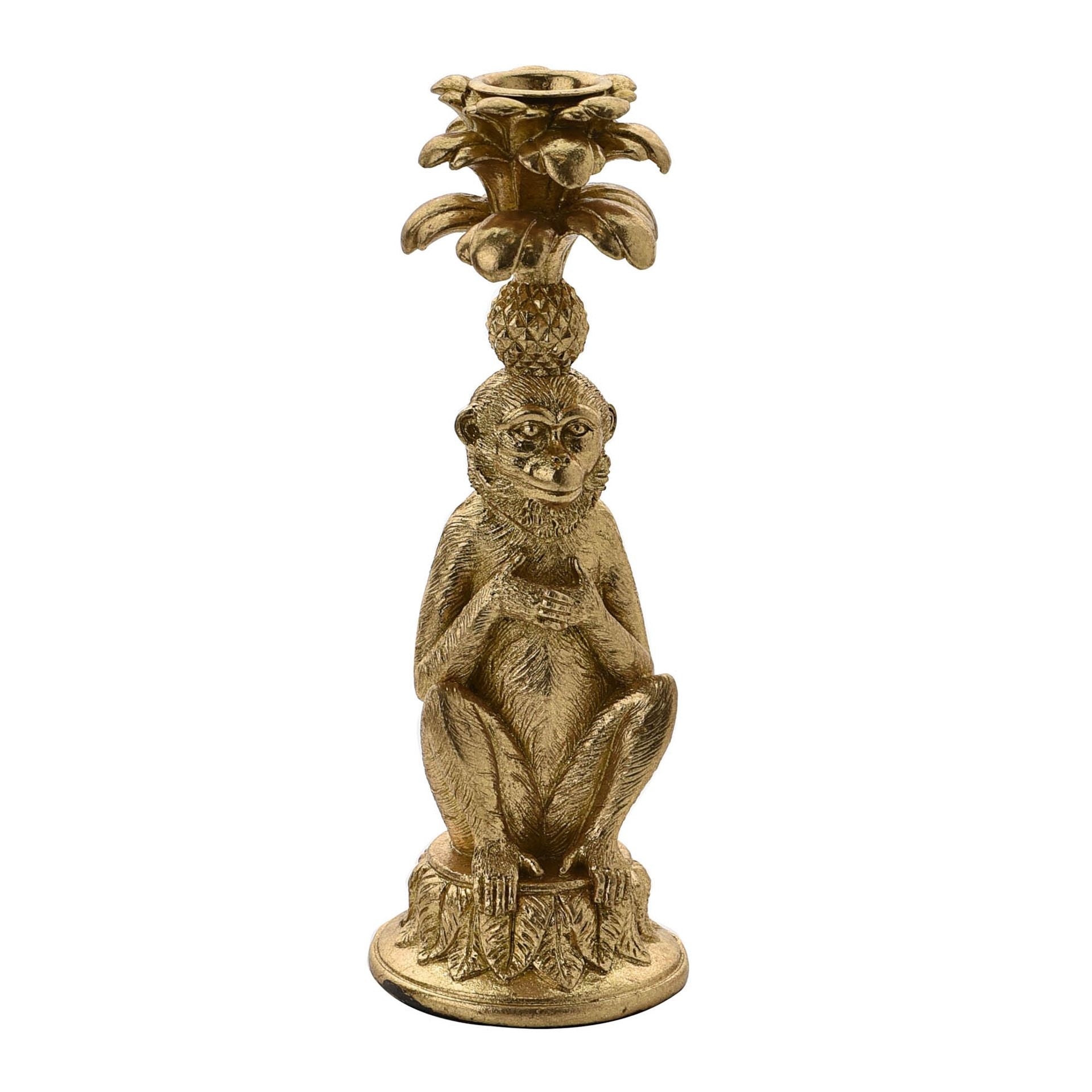 Gold Metallic Polyresin 3D Sitting Monkey Design Taper Candle Holder