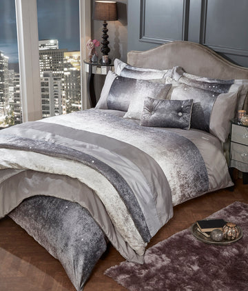 Crushed Velvet Bed Throwover Bedspread - Mink & Grey