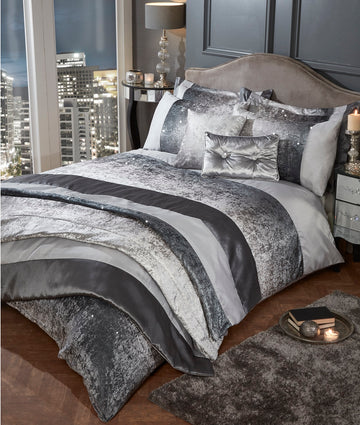 Crushed Velvet Bed Throwover Bedspread - Silver Grey