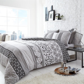 Moroccan Style Duvet Cover Set, King, Black & Grey