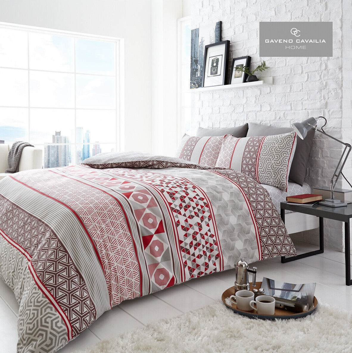 Moroccan Style Duvet Cover Set, King, Red & Natural
