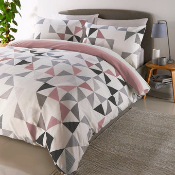 Geometric Striped Double Duvet Cover Set - Hendra Blush Pink & Grey