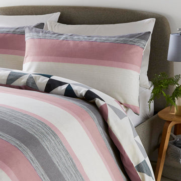 Geometric Striped King Duvet Cover Set - Hendra Blush Pink & Grey