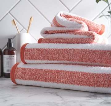 Henley Striped 100% Cotton Bath Towel - Orange & White