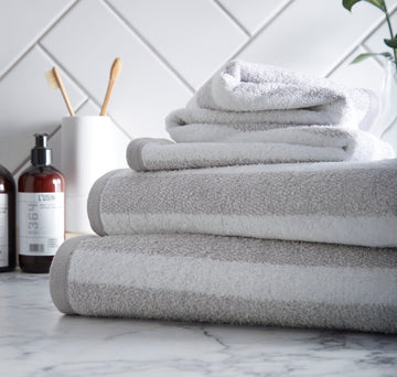 Henley Striped 100% Cotton Bath Towel - Grey & White
