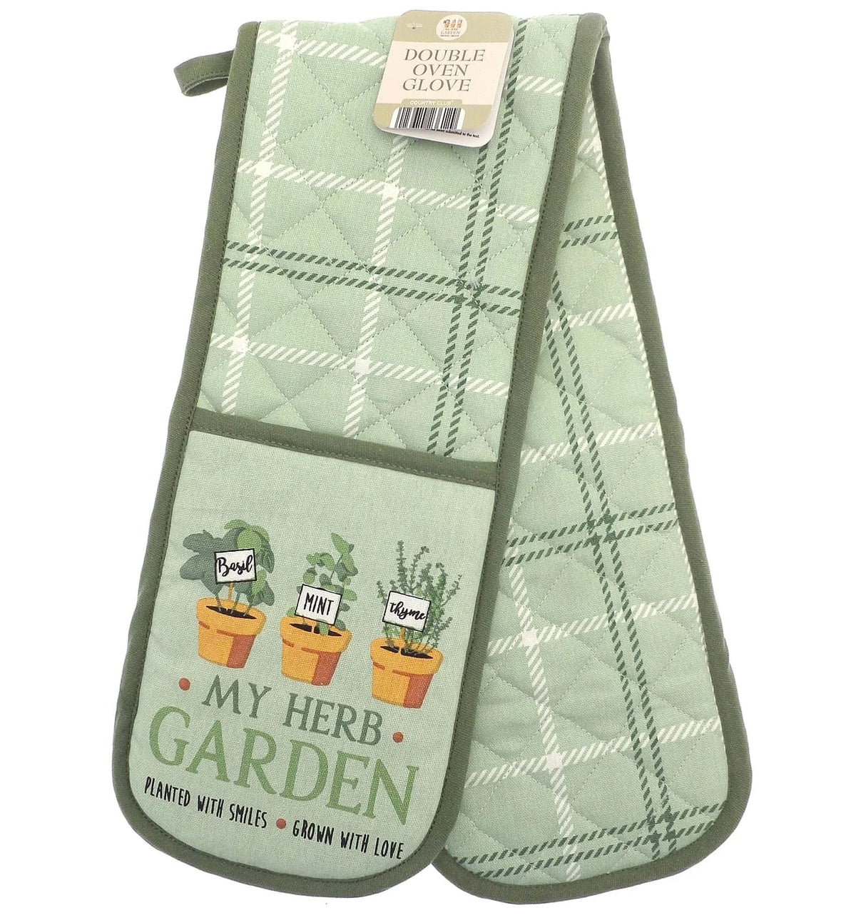 Herb Garden Double Oven Gloves 100% Cotton, Green
