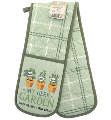 Herb Garden Double Oven Gloves 100% Cotton, Green