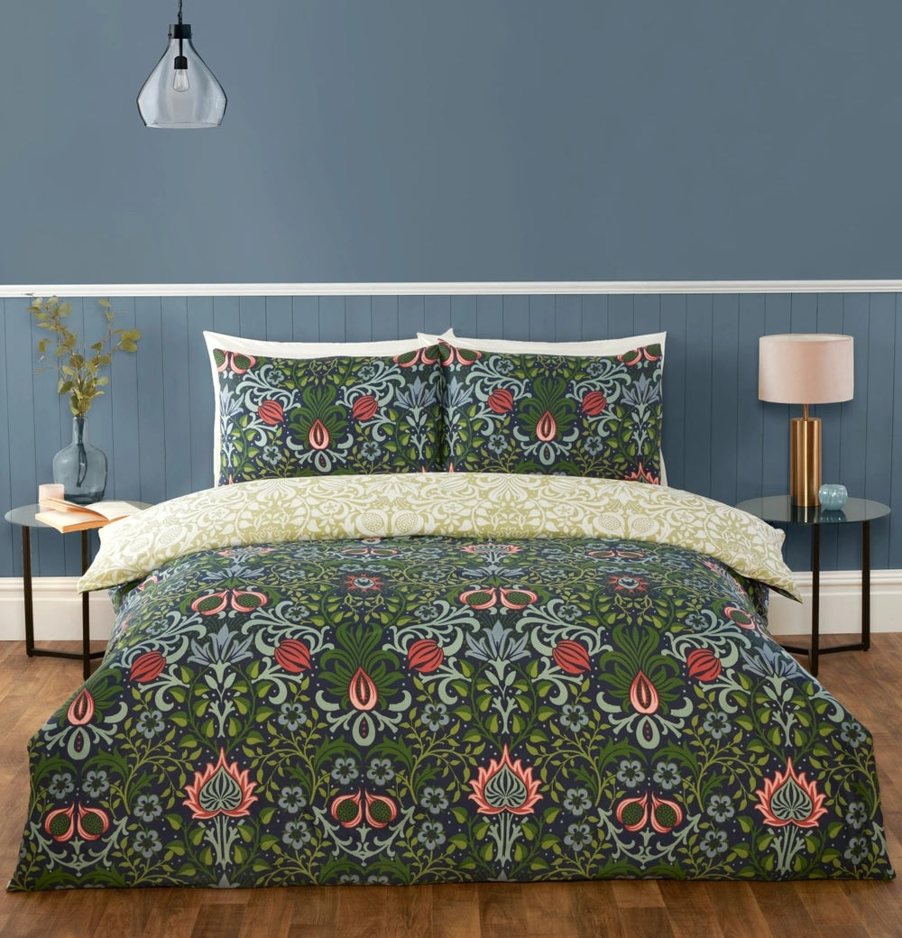 Heritage Floral Duvet Cover Set, King, Navy & Green