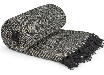 Herringbone Sofa Throw Black & White 50