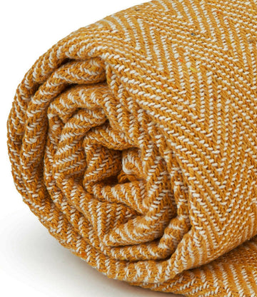 Herringbone Sofa Throw Ochre Mustard Yellow 50"x60"