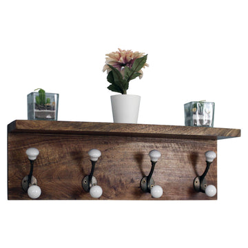 Metal Wall Hanging Hook Hanger With Wooden Shelf Storage