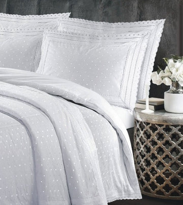 Broderie Anglaise Embroidered Duvet Quilt Cover, White, Double