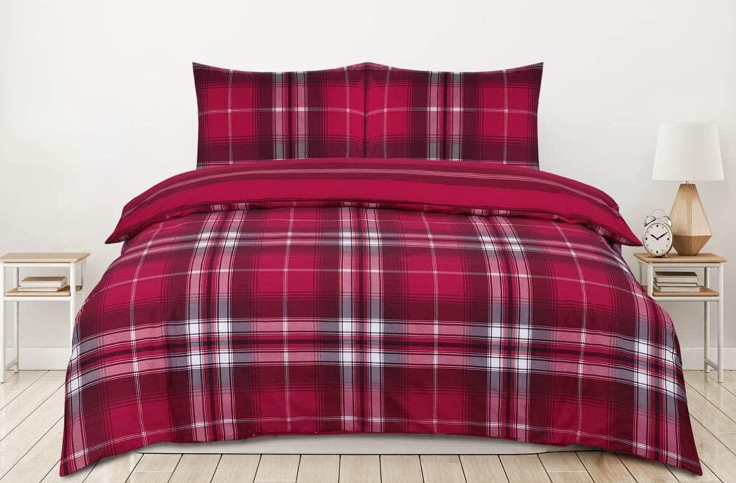 Highland Tartan Check Duvet Cover Set, King, Red