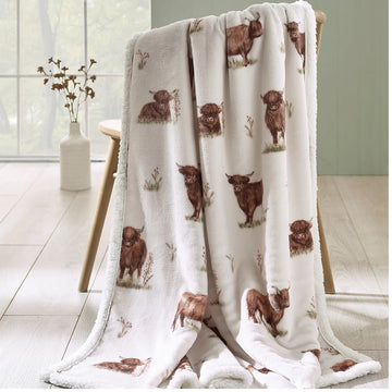 Catherine Lansfield Highland Cow Throw, 130x170cm - Natural