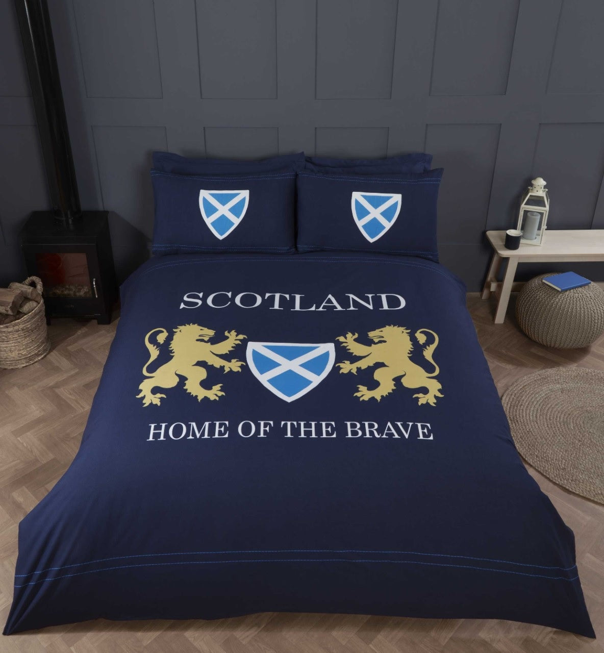 Scotland Home of the Brave Duvet Cover Set, King, Navy Blue