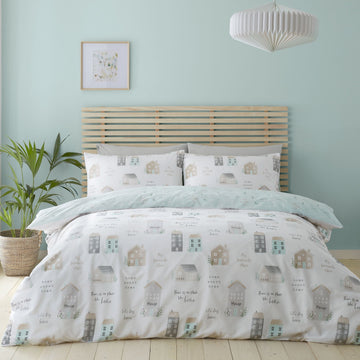 Catherine Lansfield Home Sweet Home Duvet Cover Set, Double, Seafoam