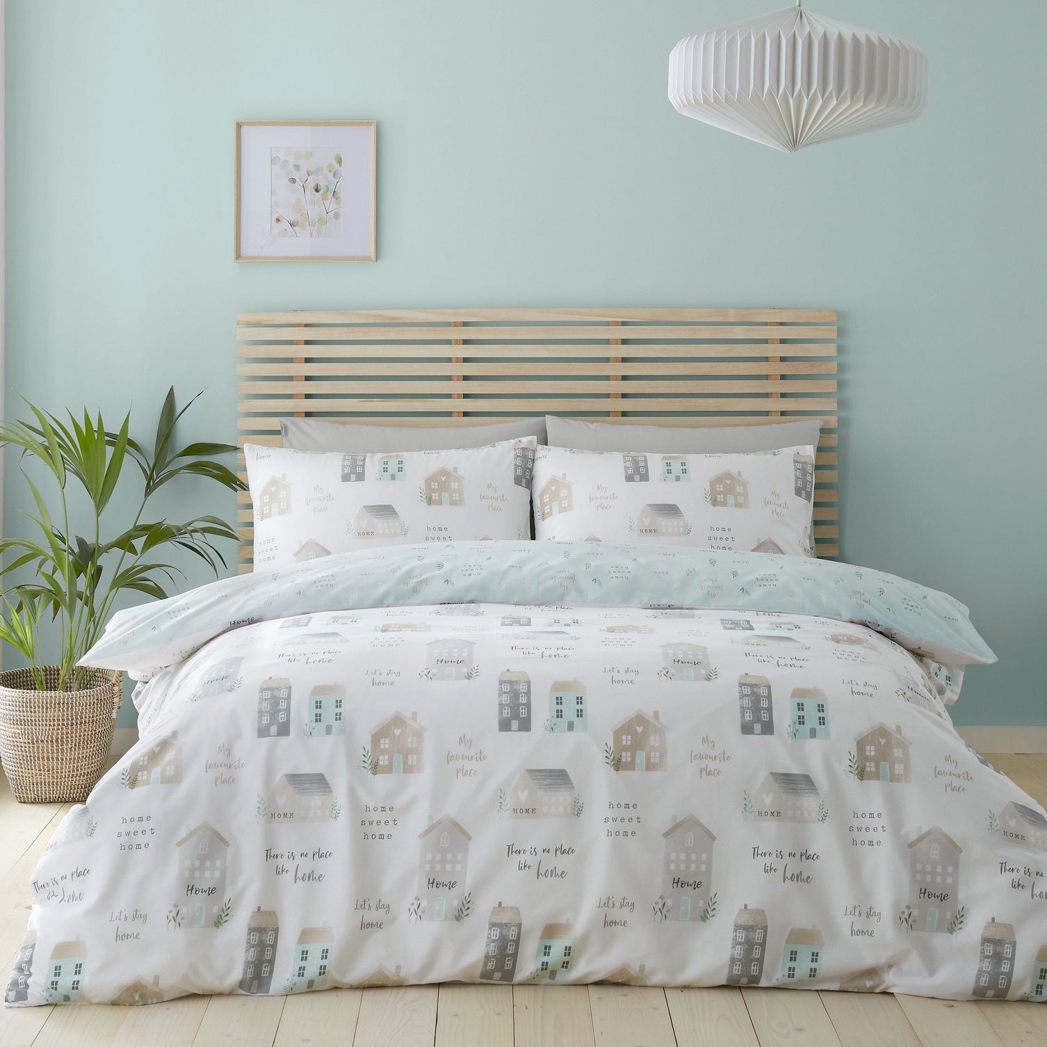 Catherine Lansfield Home Sweet Home Duvet Cover Set, King, Seafoam