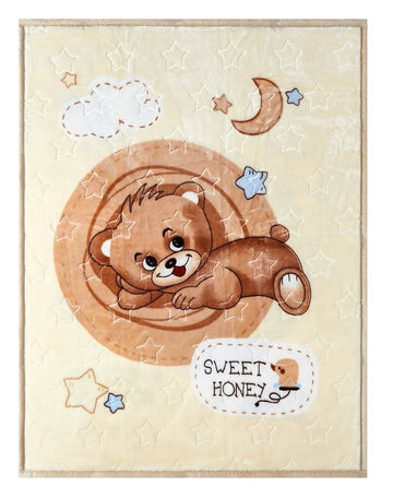Honey Teddy Bear Baby Blanket Throw, 110x140cm - Cream Natural