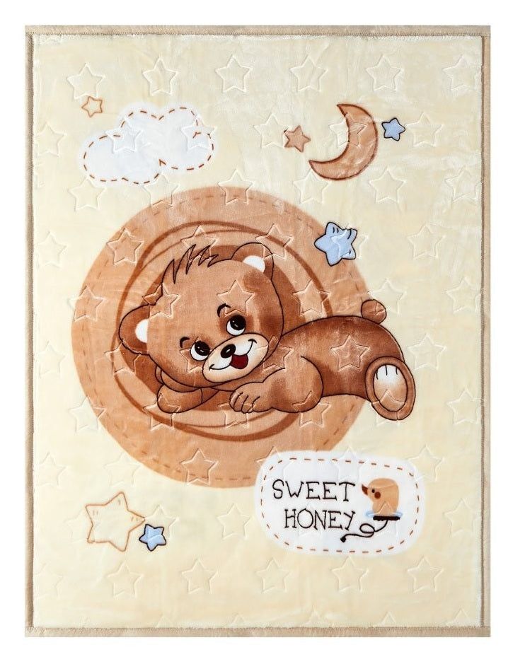 Honey Teddy Bear Baby Blanket Throw, 110x140cm - Cream Natural