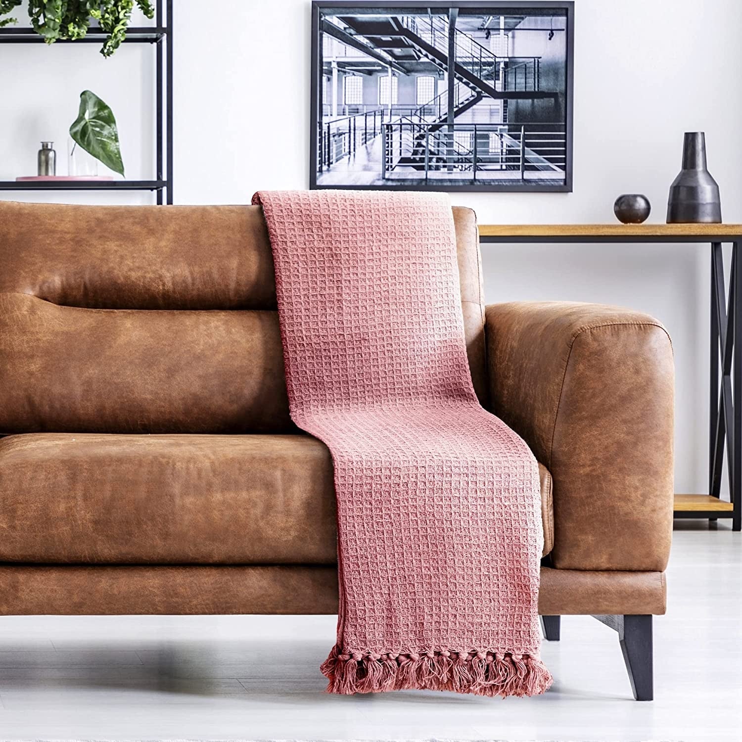 Honeycomb Waffle Sofa Throw Blush Pink 70"x100"