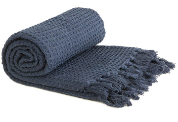 Navy Honeycomb Tassel Throw