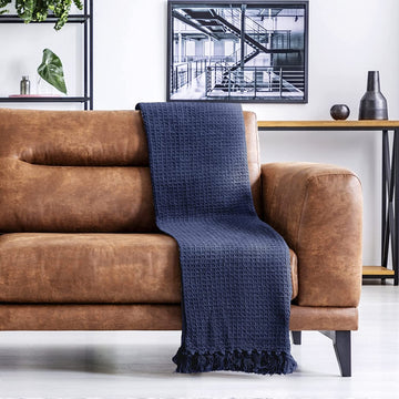 Navy Honeycomb Tassel Throw