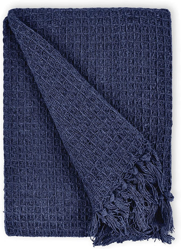 Navy Honeycomb Tassel Throw