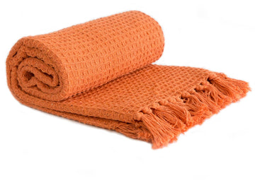 50x60" Orange Honeycomb Tassel Throw