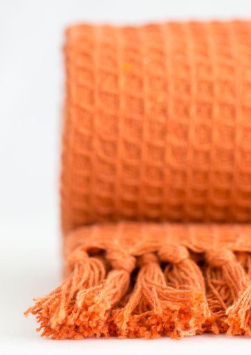 50x60" Orange Honeycomb Tassel Throw