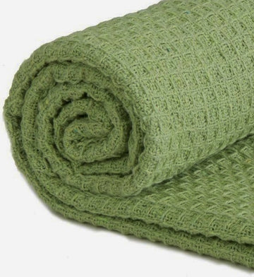 Cotton Honeycomb Pistachio Green Fringe Tassel Furniture Blanket