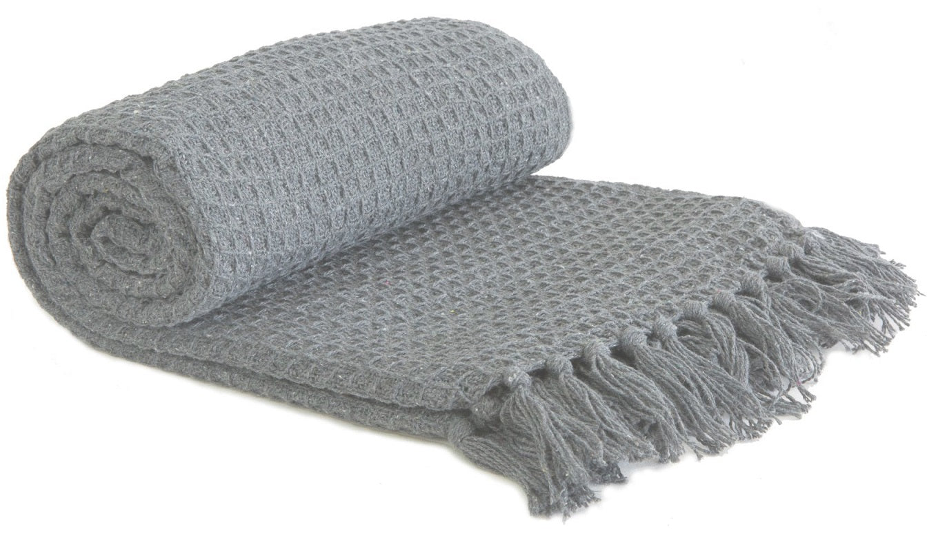 Silver Grey Honeycomb Tassel Throw