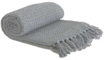 Silver Grey Honeycomb Tassel Throw